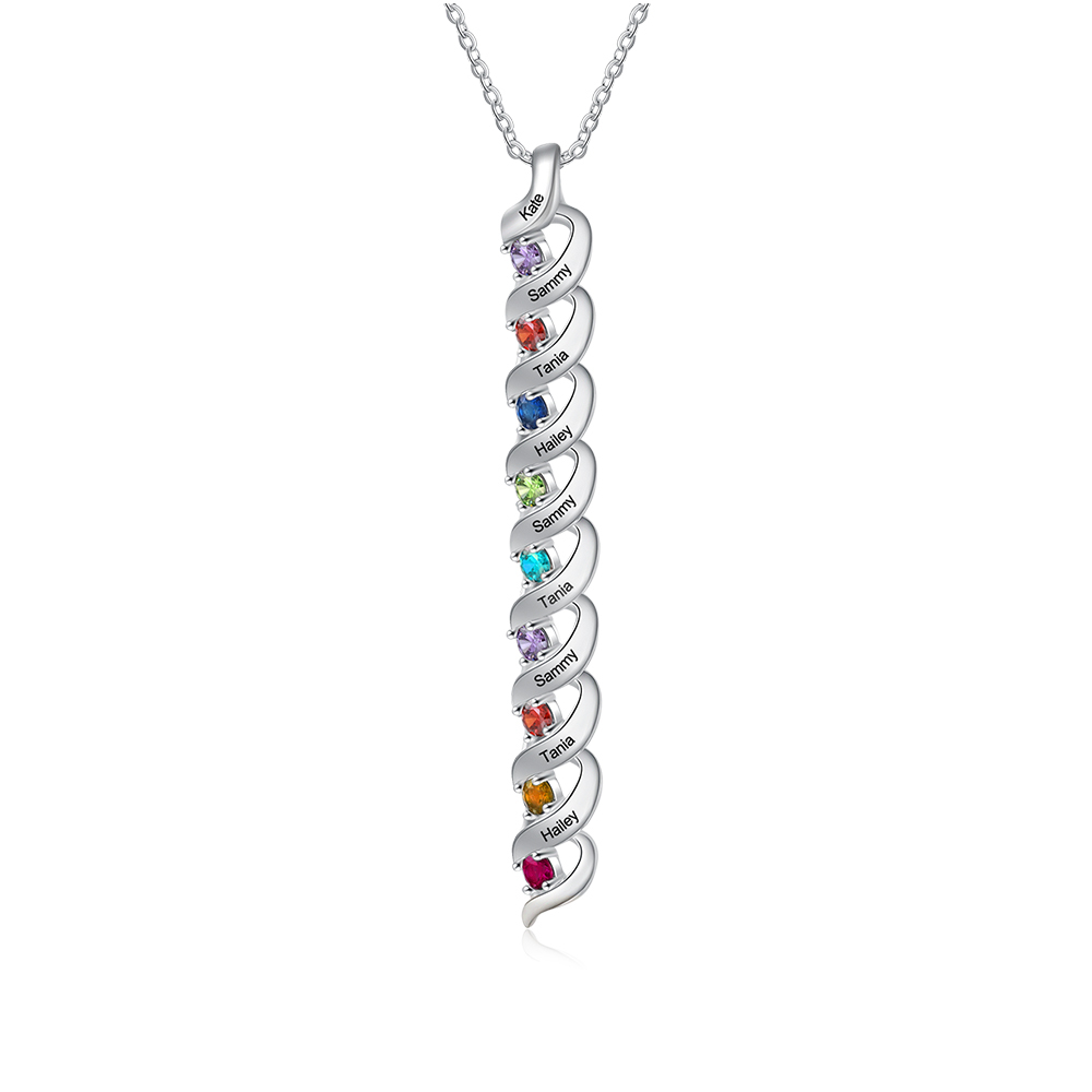 Customized Mother Necklace Cascading Pendant with 9 Birthstones Engraving 9 Names Gifts for Her
