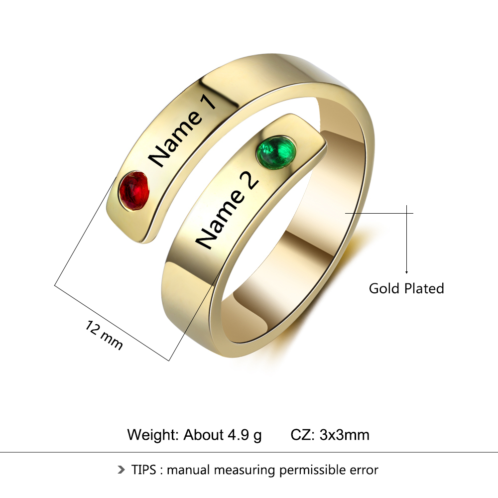 Personalized Ring With 2 Birthstones Engraved Names Ring Gift For Women