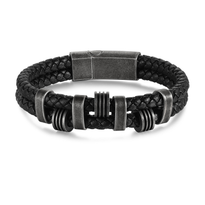 4 Names - Personalized PU Leather Men's Bracelet, Customized Name Bracelet with Gift Box Vintage Gift for Him