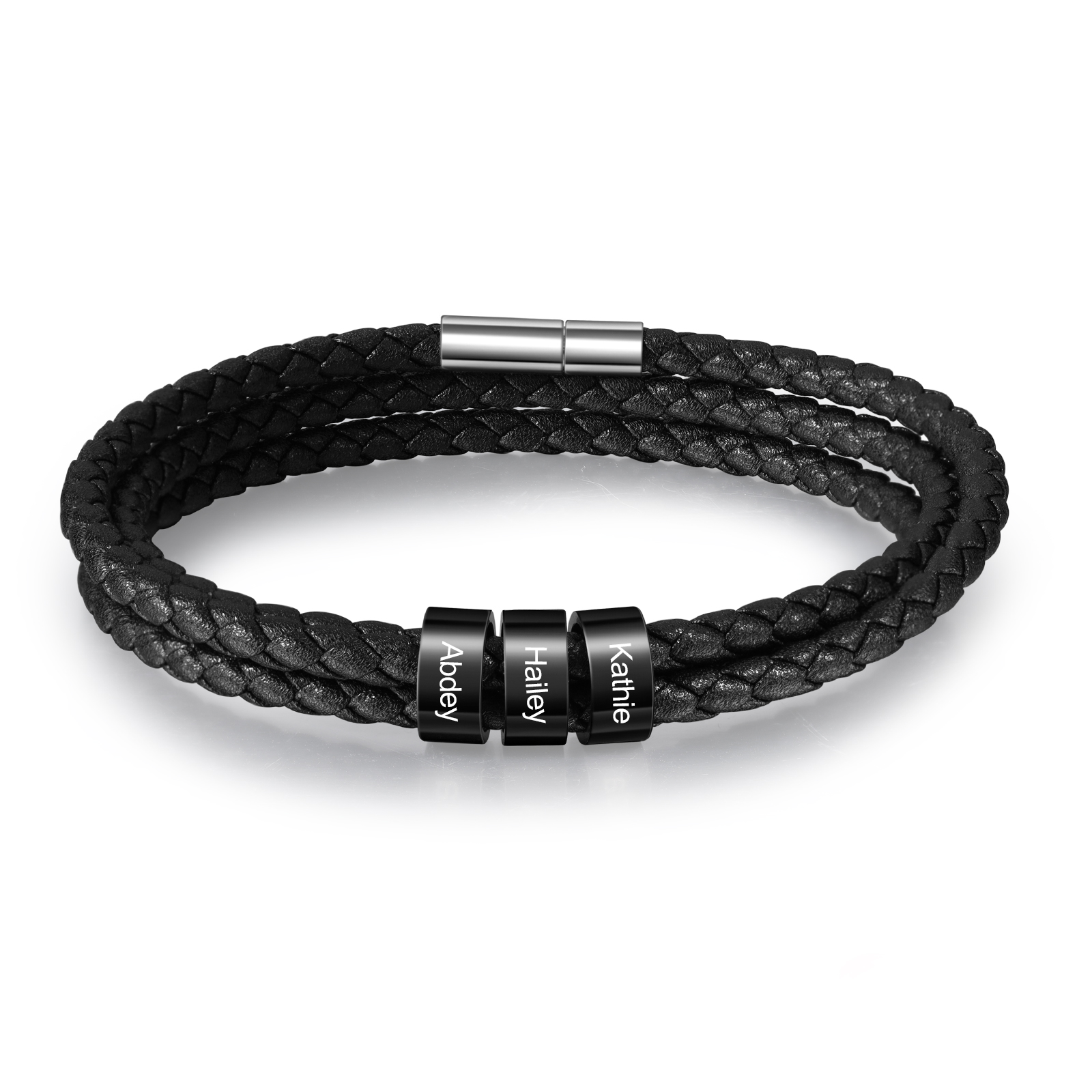 Father's Day Gift Men Braided Leather Bracelets with 3 Beads Bracelet Gifts for Him