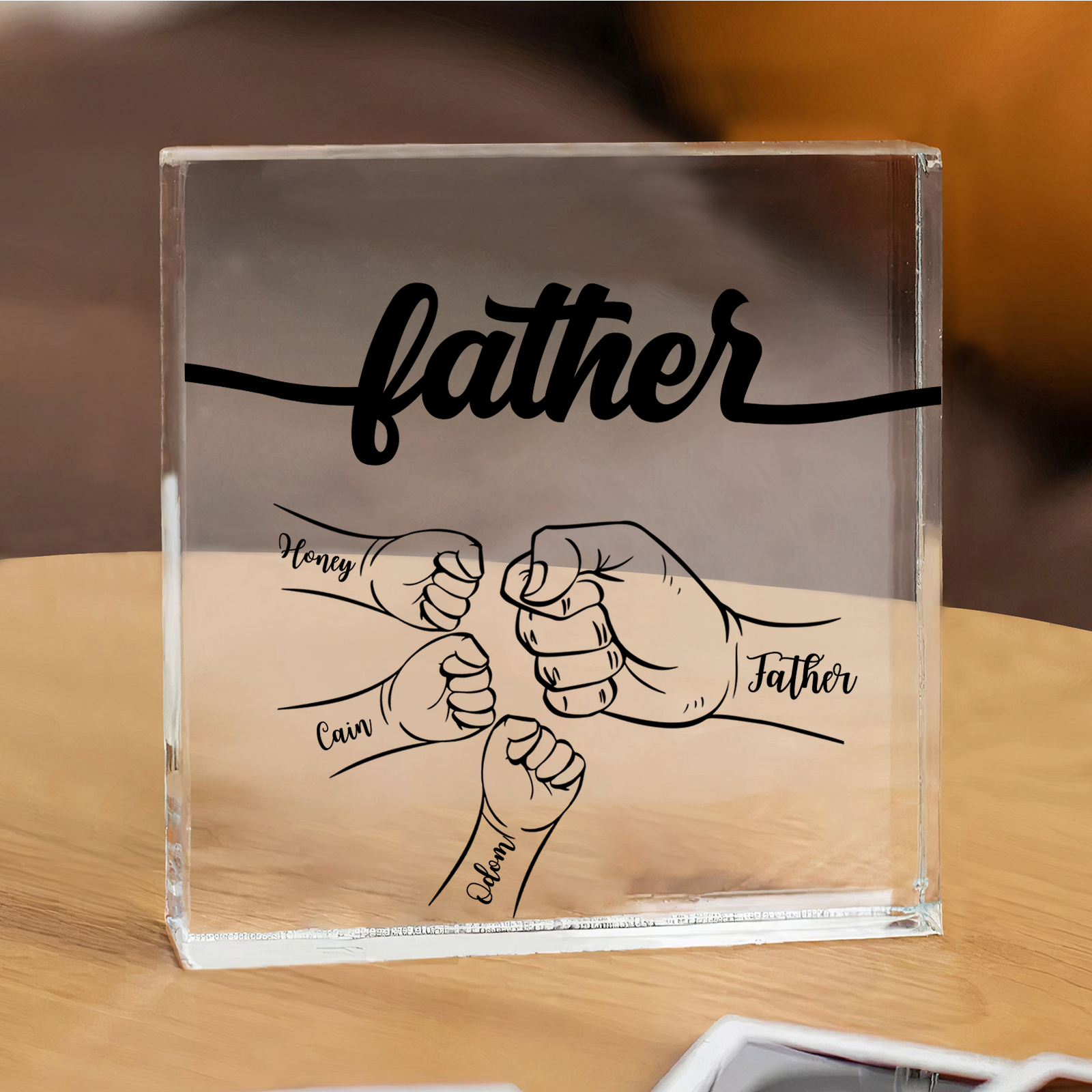4 Names - Personalized Fist Acrylic  Keepsake Custom Text Acrylic Plaque Ornament Gift for Dad