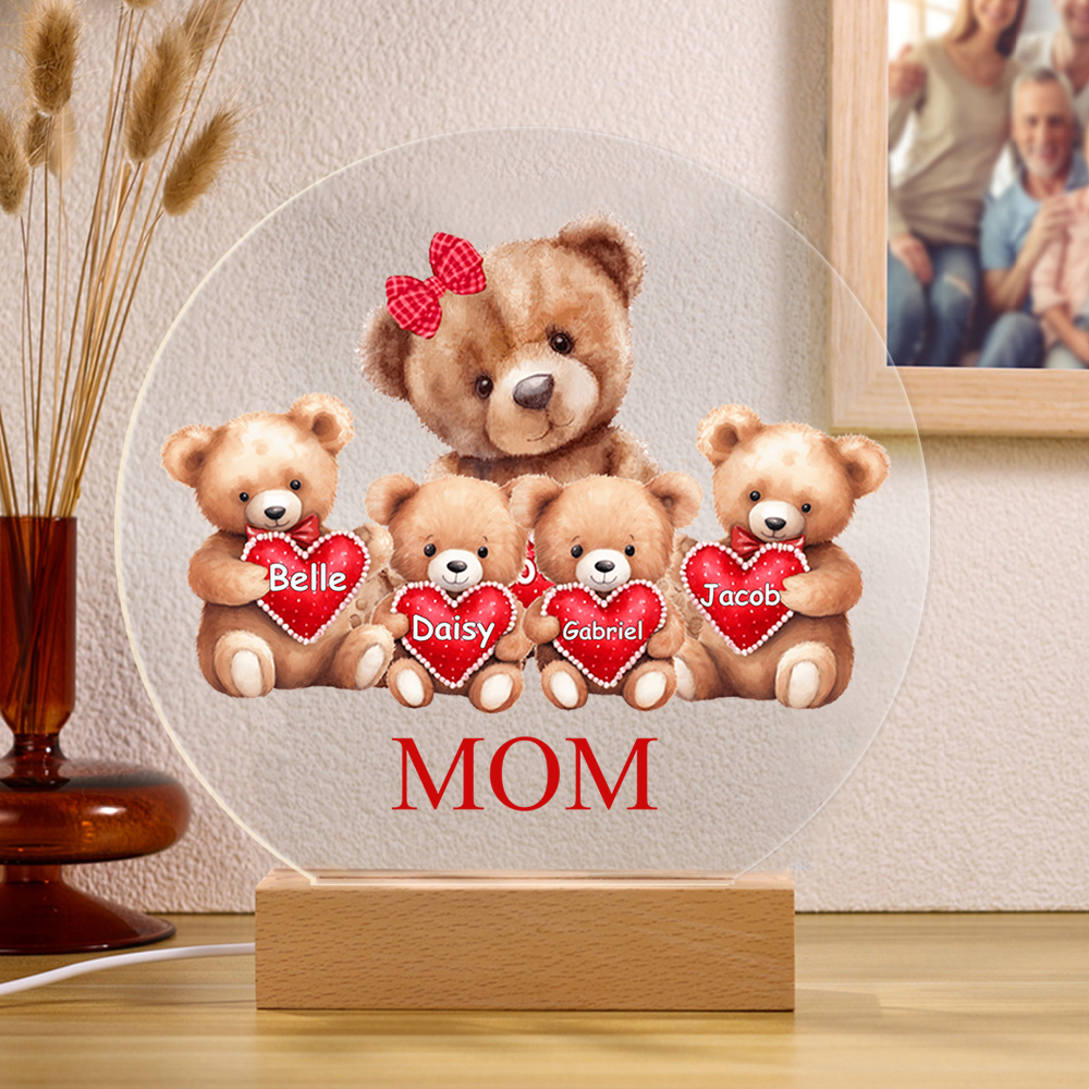 Personalized Customized  Bear Style Home Night Light with Customized Text LED Light Mother's Day Family Gift for Mom