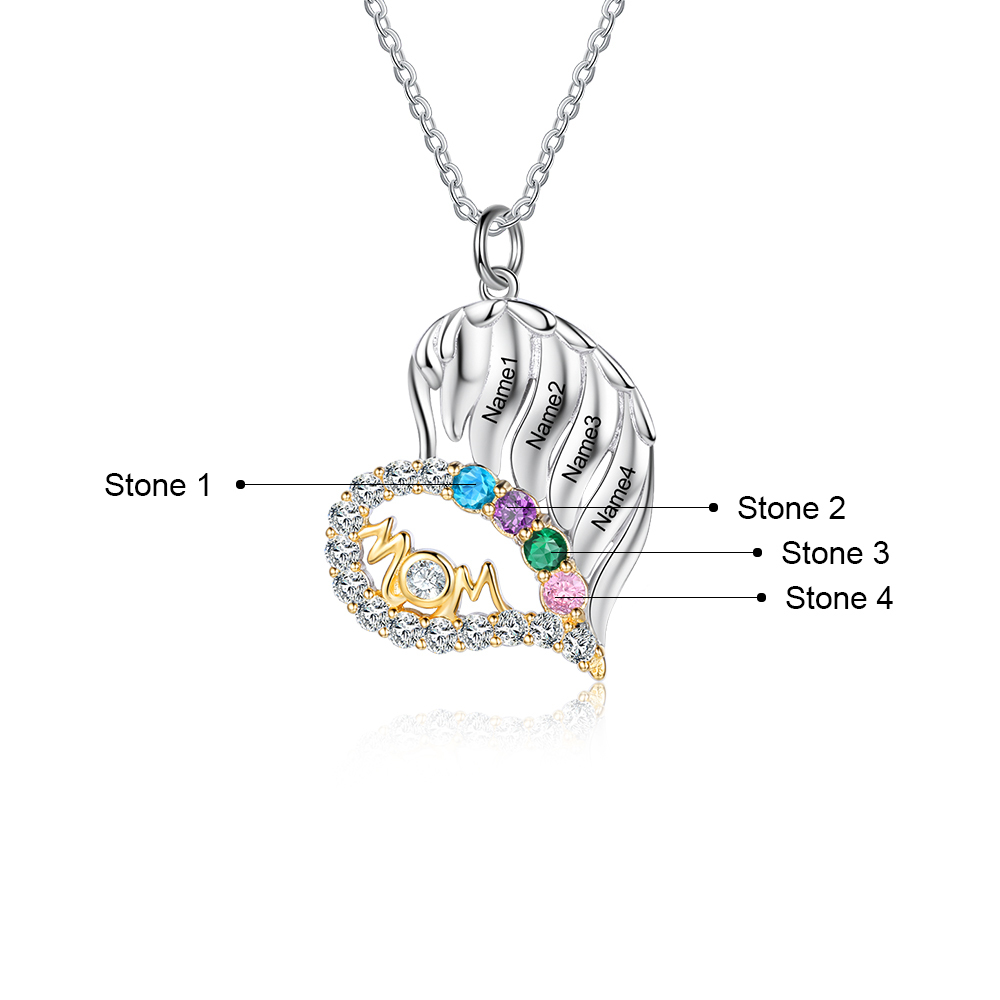 4 Names-Personalized Hearts Necklace Custom Birthstone Necklace Wonderful Gifts for Mom