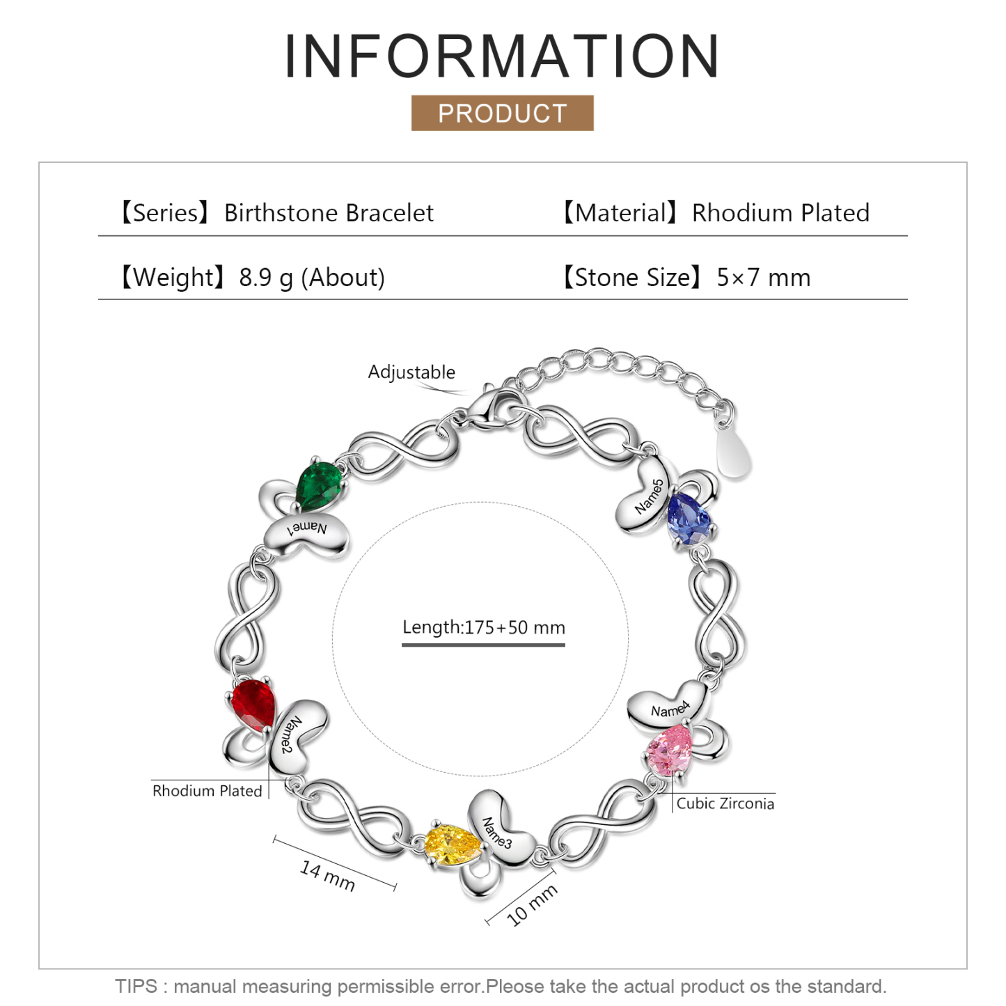 Personalized Butterfly Bracelet With 5 Birthstones Custom Names Bracelet Gift For Women