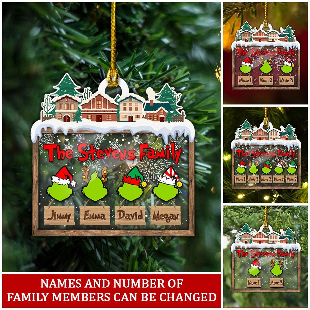 MERRY GRINCHMAS Grinch Personalized Christmas Ornament Engraved 8 Names Gifts For Family | Jessemade