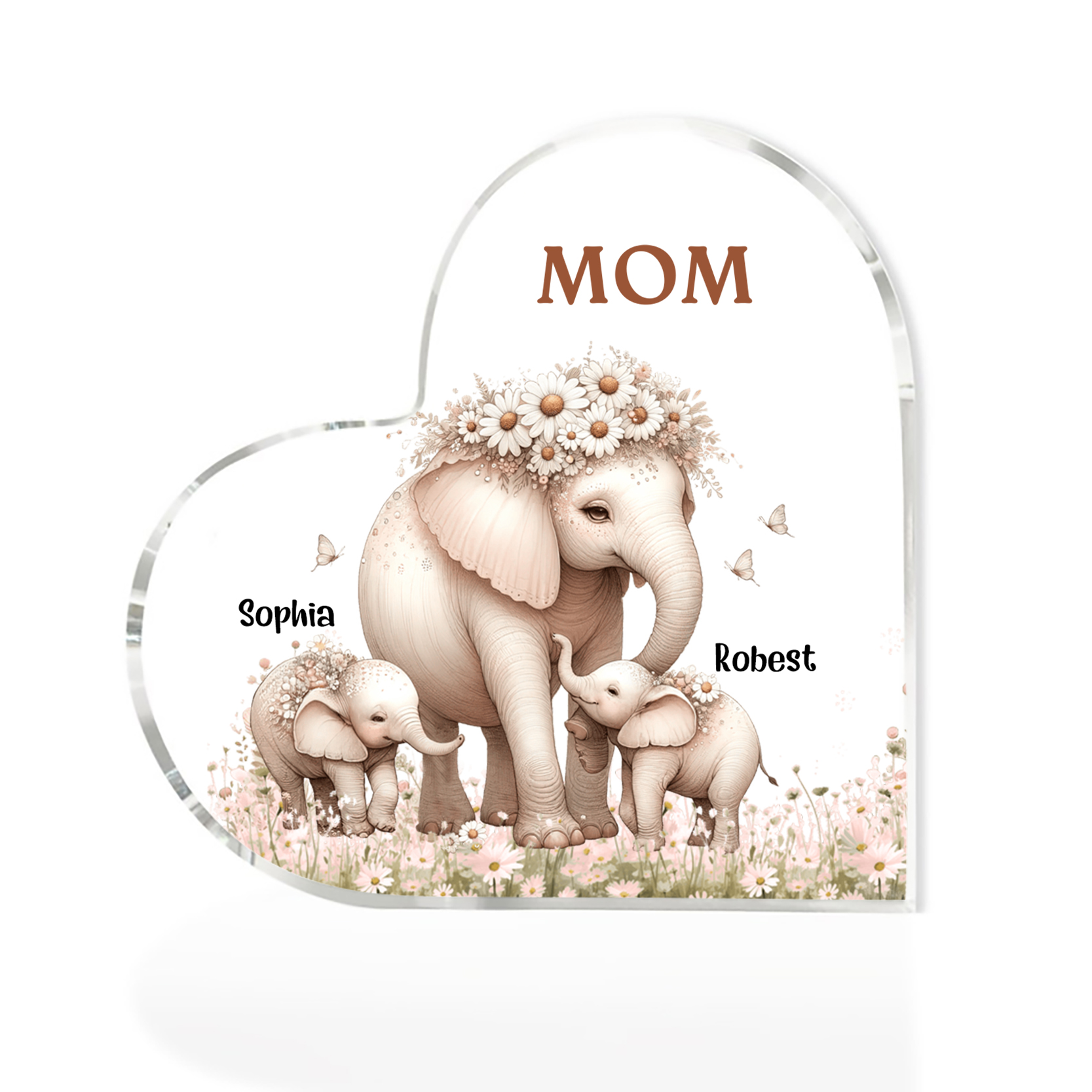 2 Names-Personalized Elephant Acrylic Heart Keepsake Custom Text Acryl