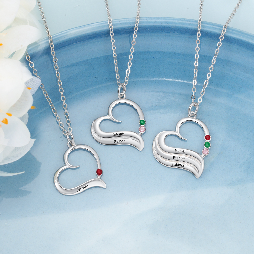 1 Name-Personalized Special Heart Necklace with Birthstone and Name for Her