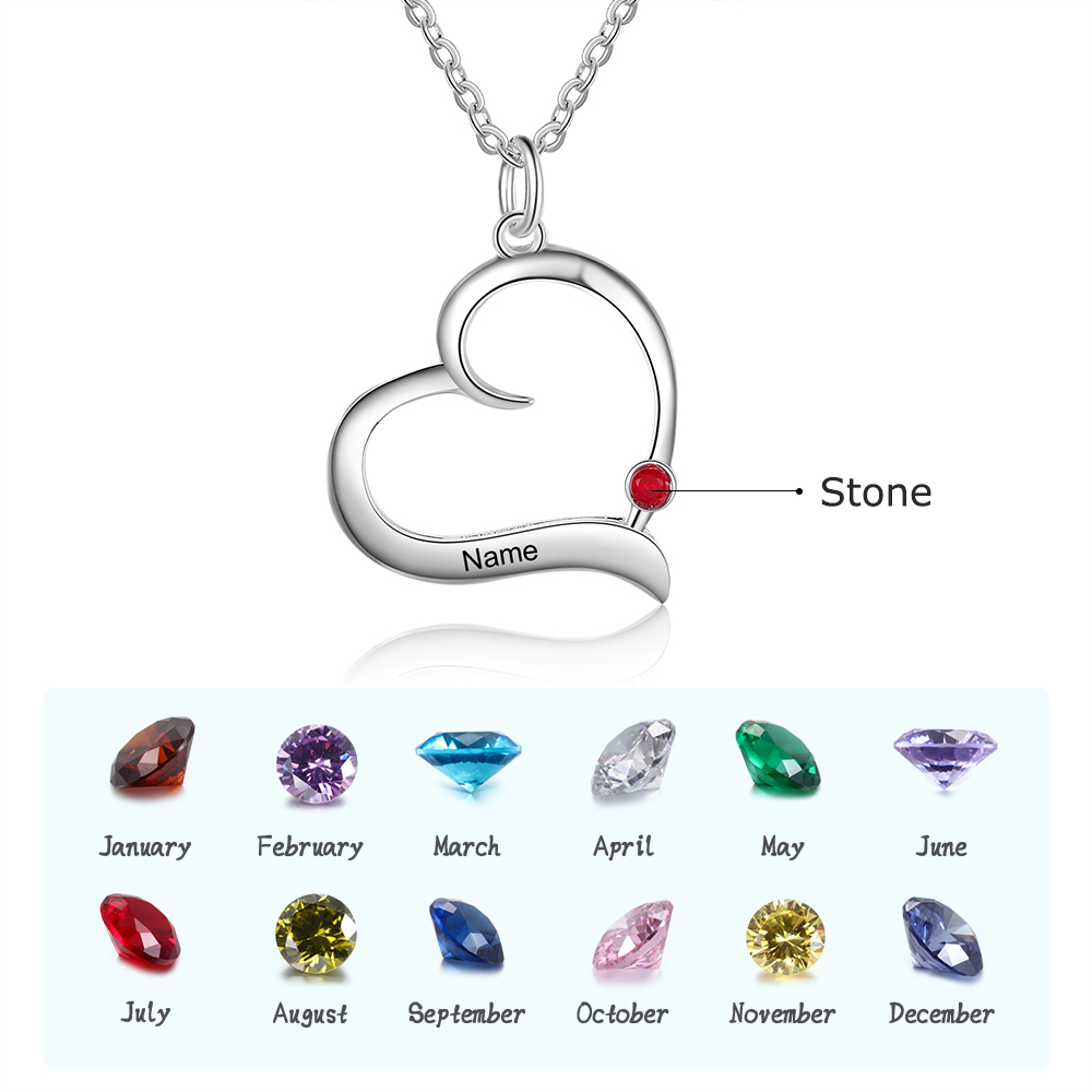 1 Name-Personalized Special Heart Necklace with Birthstone and Name for Her
