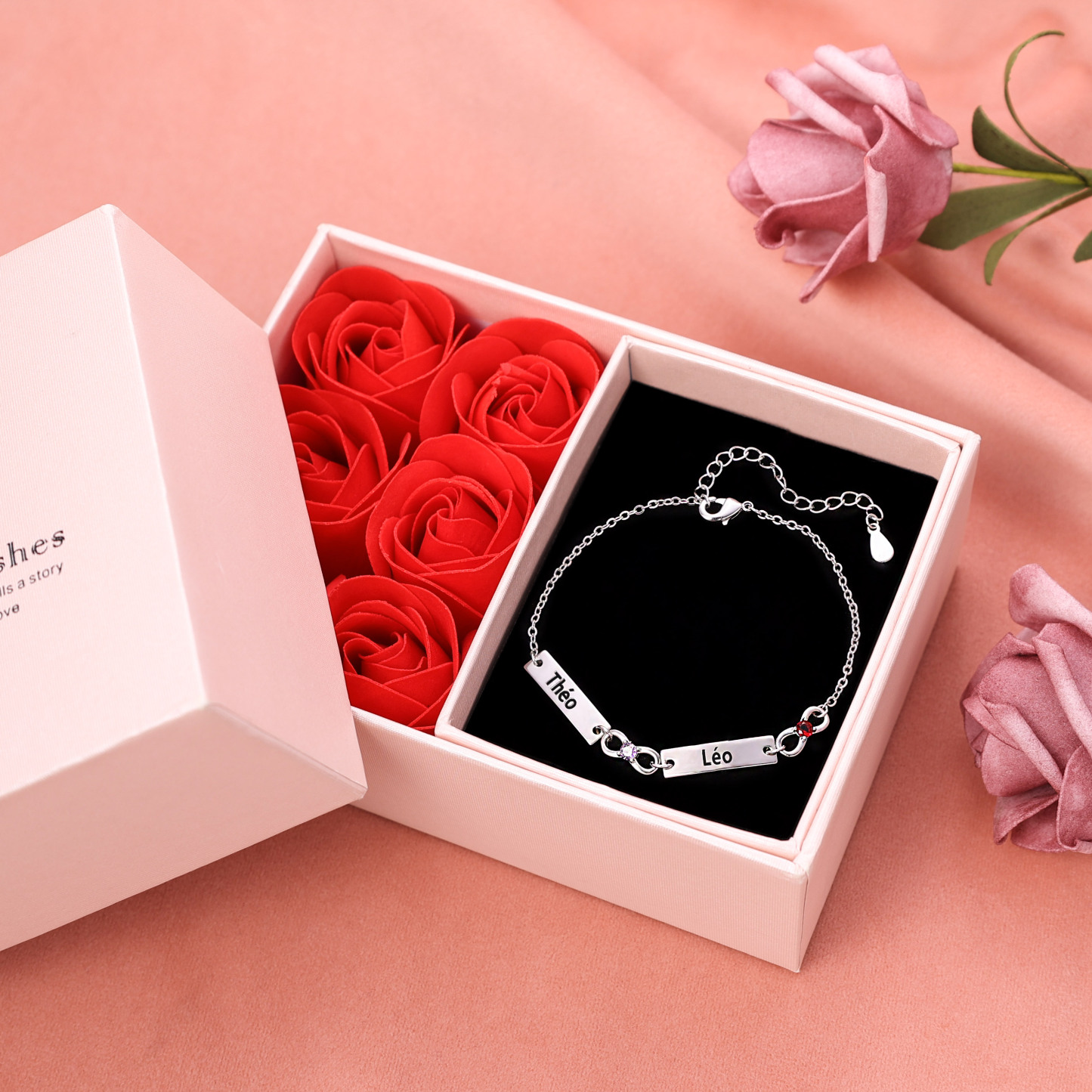 1 Name-Personalized Infinity Bracelet With Rose Gifft Box, Custom Bracelet With 1 Birthstone Engraved Names Bracelet Gift For Women