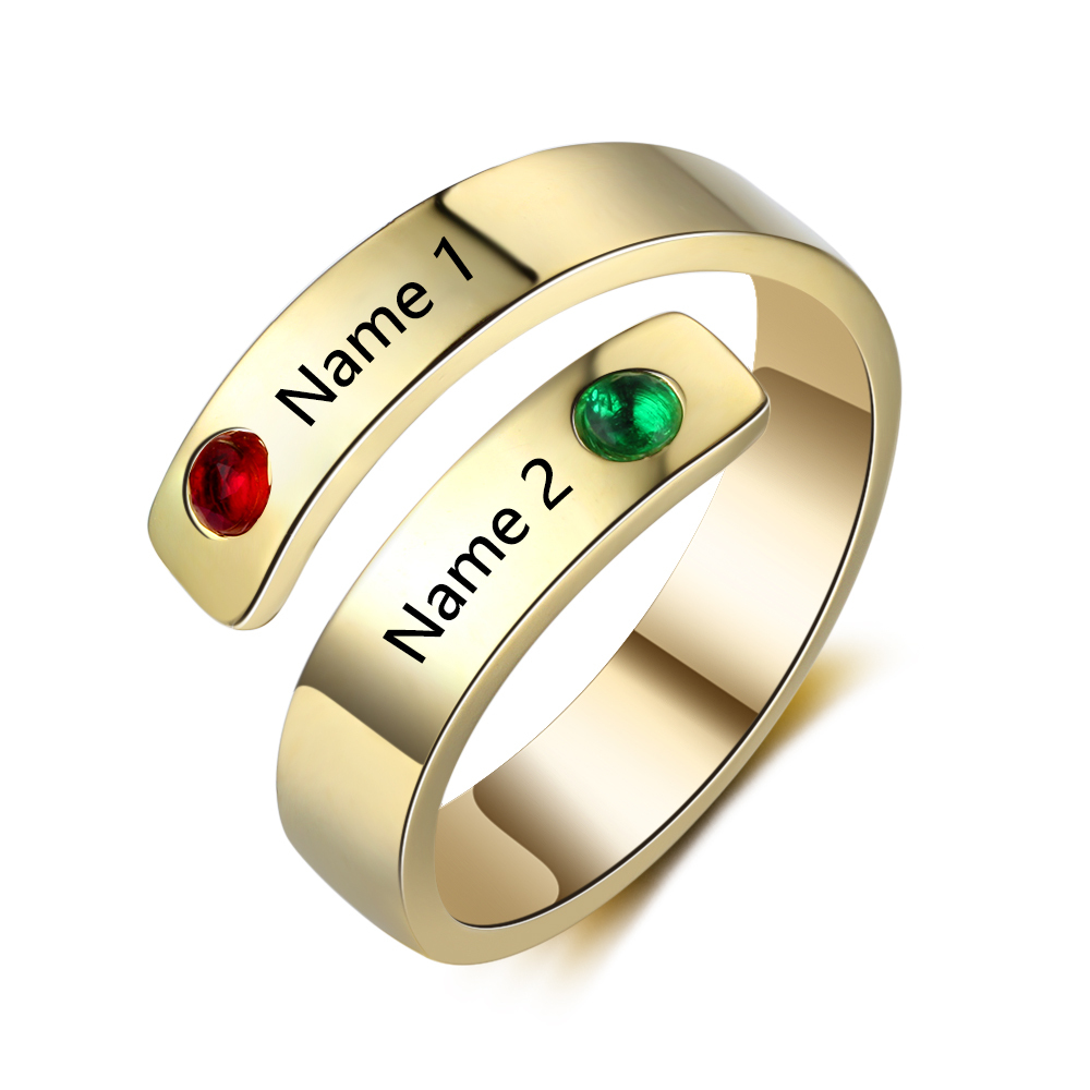 Personalized Ring With 2 Birthstones Engraved Names Ring Gift For Women