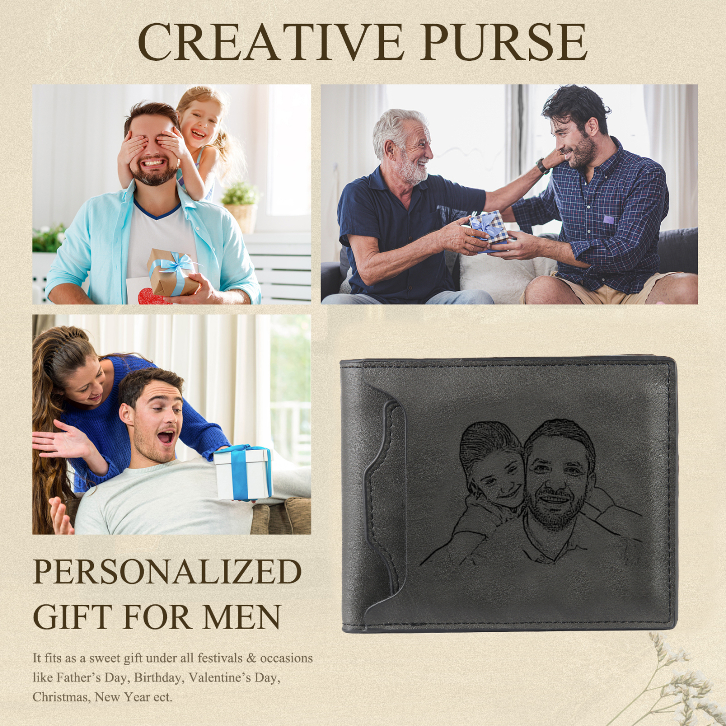 Personalized Leather Wallet Gift Box Set Keychain With Customizable Photo Wallet Customizable Name Letter Gift For Him