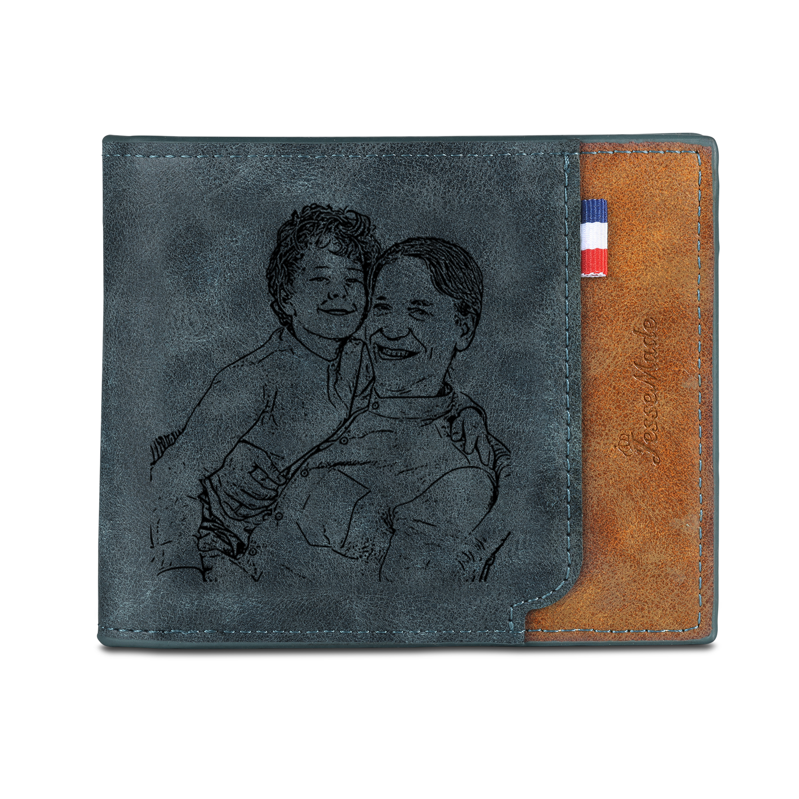 4 Names - Personalized Photo Custom Leather Men's Folding Wallet as a Father's Day Gift for Dad