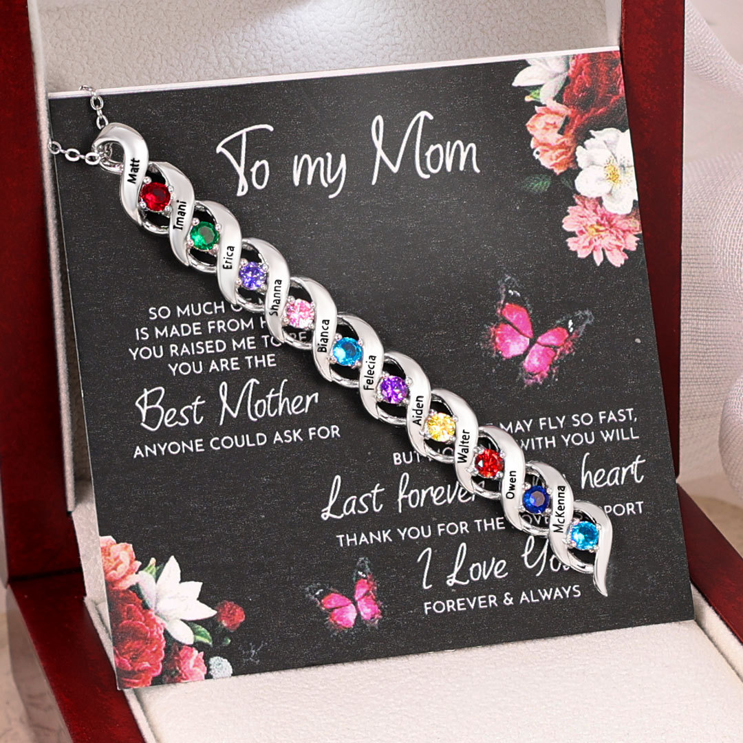 Personalized Necklace Cascading Pendant with 10 Birthstones Engraving 10 Names Gifts for Her