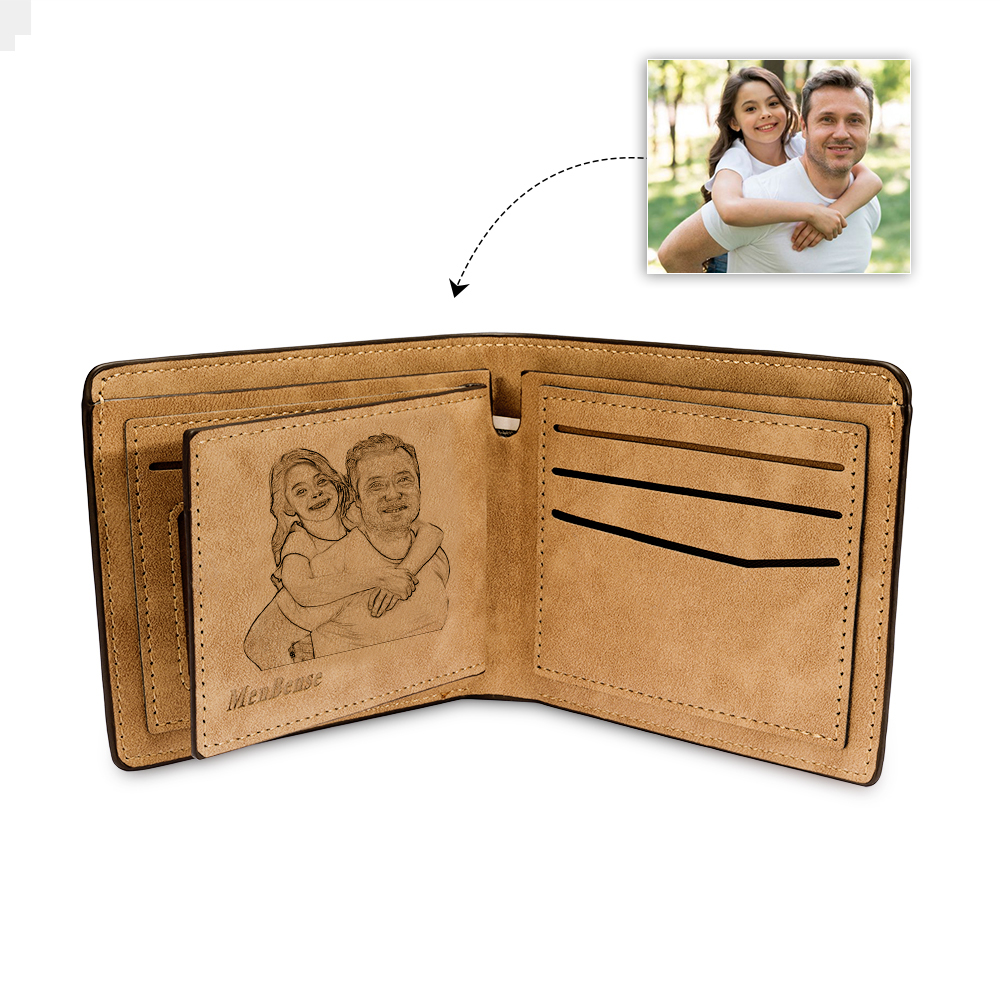 2 Names - Personalized Leather Men's Wallet Custom Photo Fist Fold Wallet for Dad