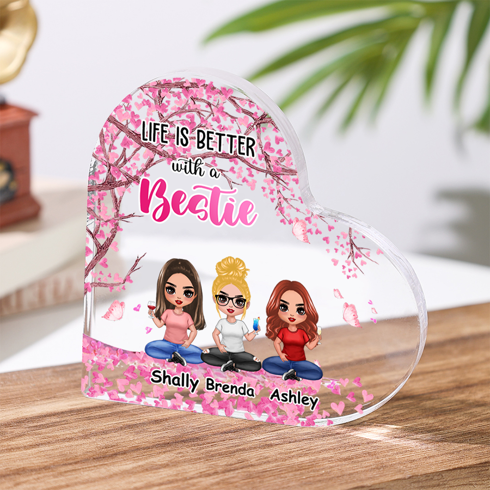Customized 2-4 Names,Four-color Tree Mother and Daughter Cartoon Character Style Acrylic Heart Decoration Brand Plaque Decoration for Mom