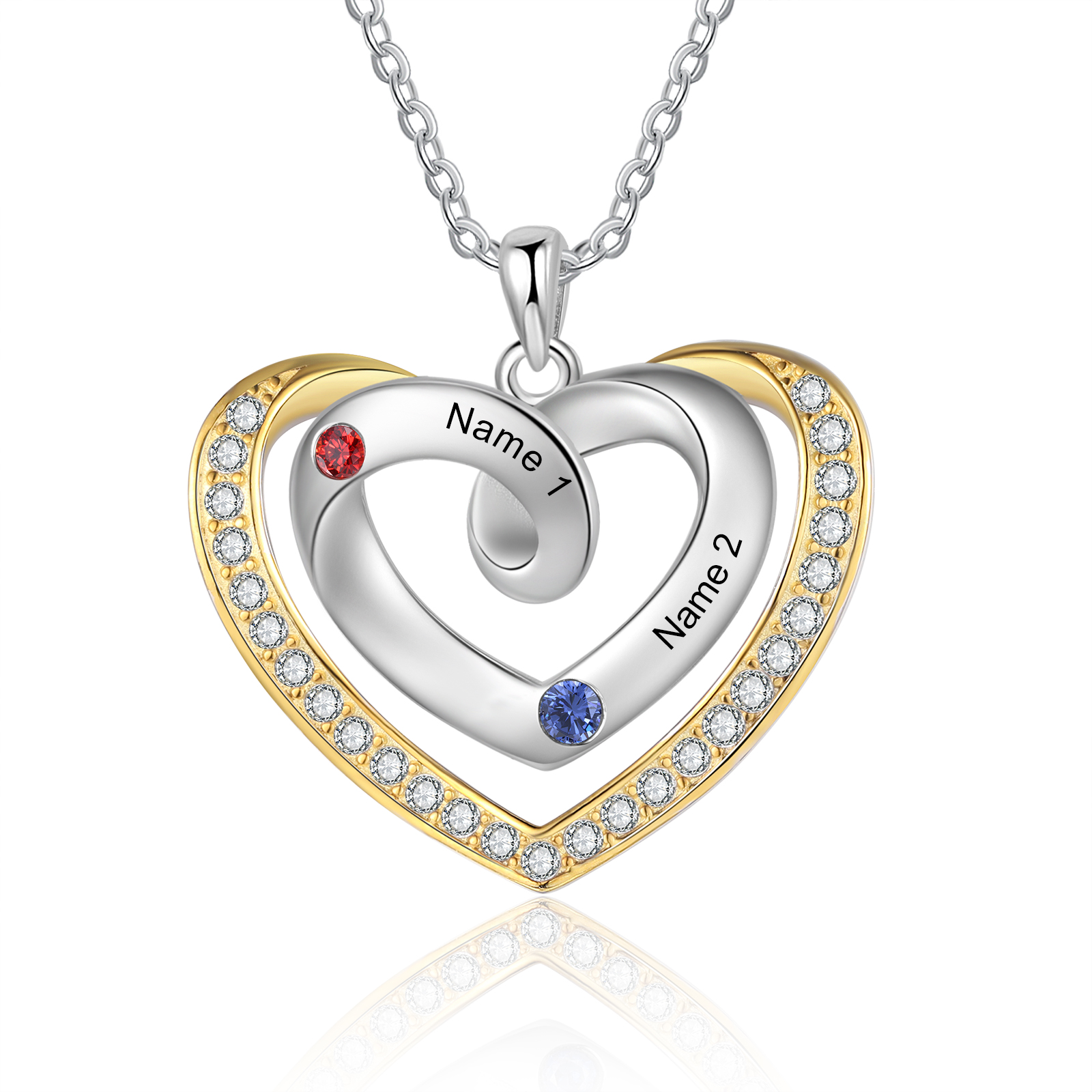 2 Names - Personalized Heart Necklace with Customized Names and Birthstone, A Perfect and Exquisite Gift for Her