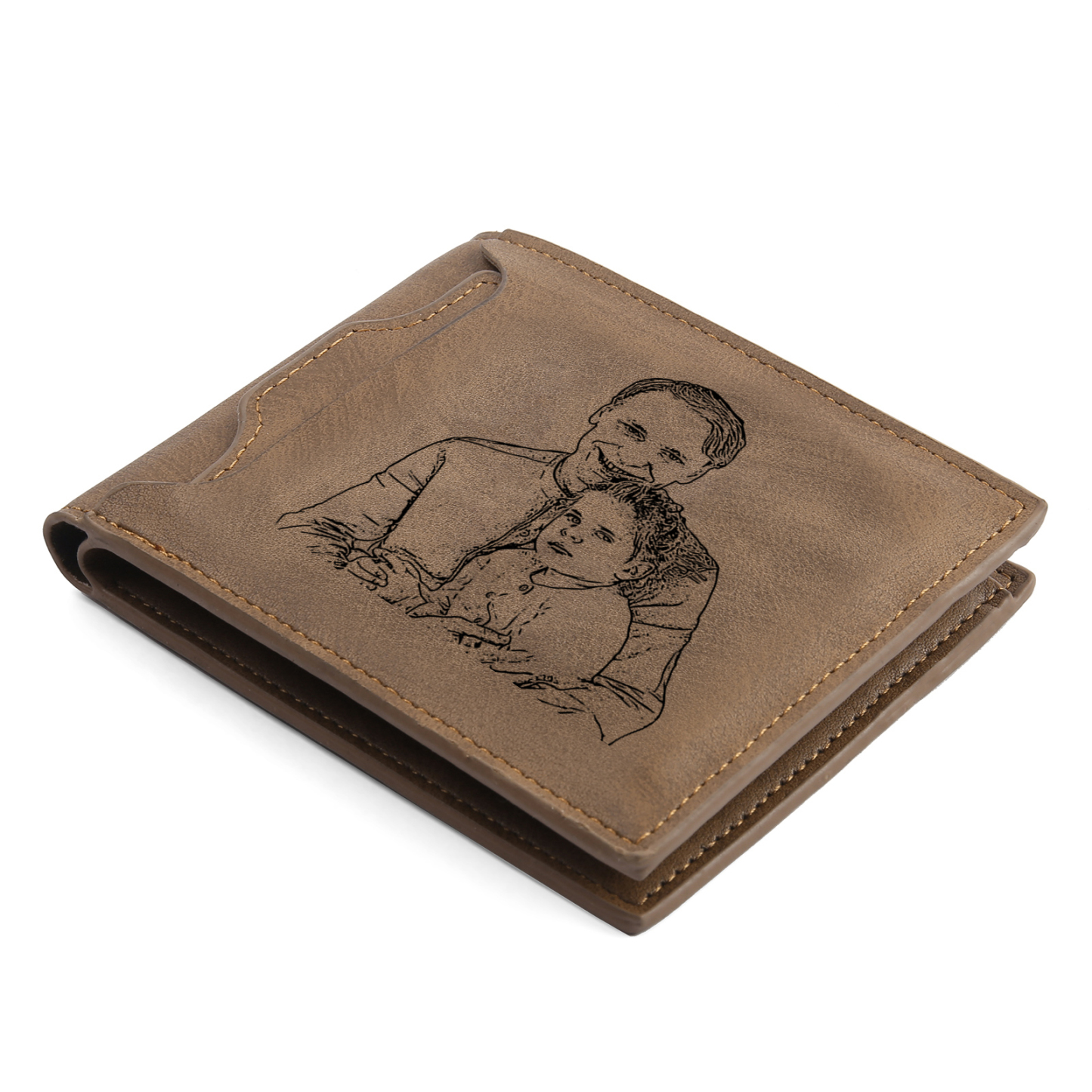 5-Names Personalized Leather Men's wallet With Card Slot Engraved With Name And Photo For Papa As a Father's Day Unique Gift