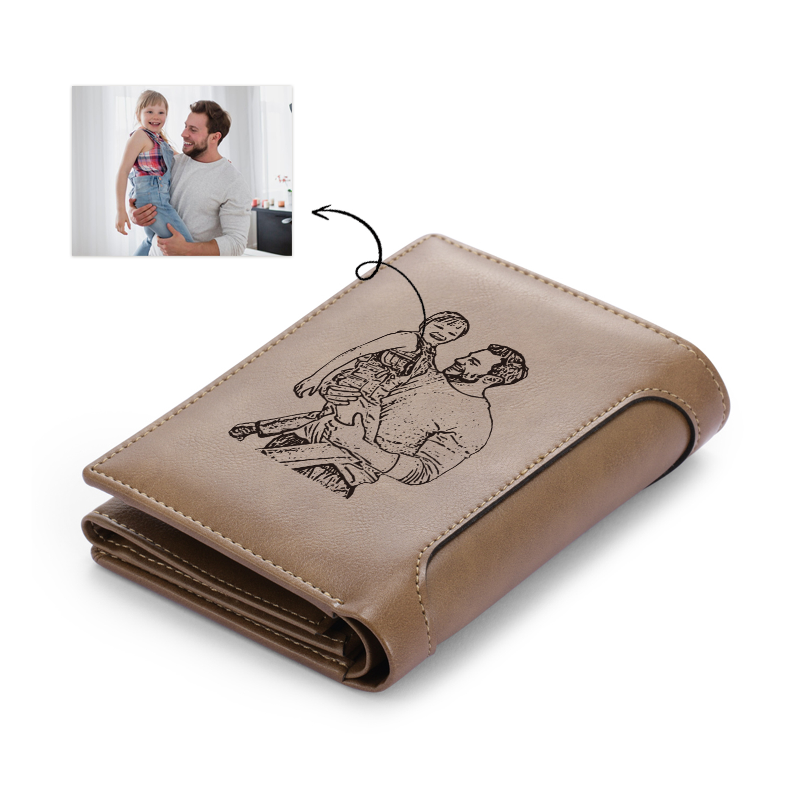 1 Name-Personalized Doll Customized Leather Men's Wallet Customized Name Folding Brown Wallet for Dad