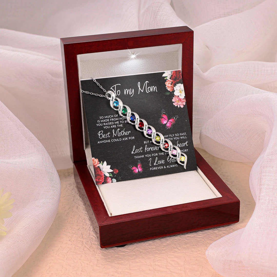 9 Names-Customized Necklace Cascading Pendant with 9 Birthstones Engraving 9 Names Gifts for Her