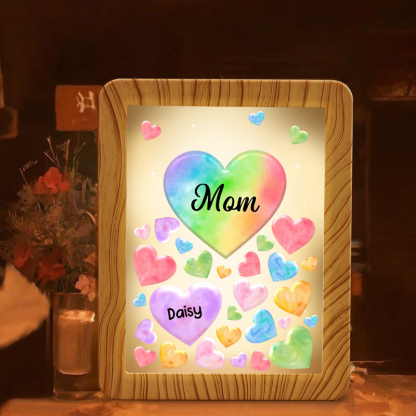 1 Name - Personalized Mom Home Wood Color Plug-in Mirror Photo Frame Custom Text LED Night Light Gift for Mom