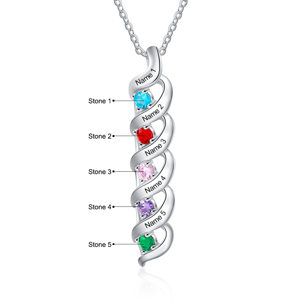 5 Names-Personalized Birthstones Necklace Set With Rose Gift Box-Custom Cascading Pendant Necklace Engraving 5 Names Gifts for Her