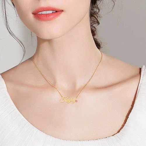 Personalized Necklace With Birthstone Custom 1 Name Necklace Gift For Women | Jessemade