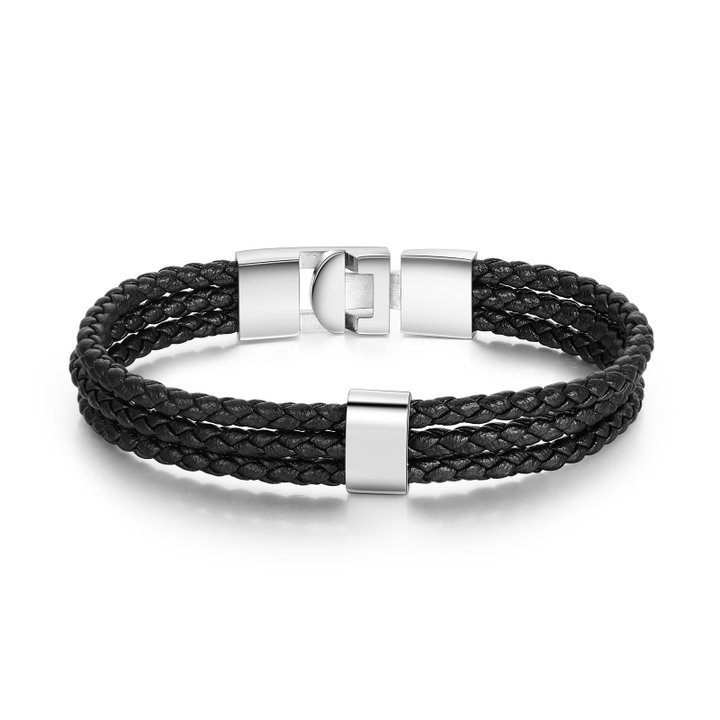Personalized Braided Leather Bracelet Engraved 1 Name Men's Bracelet Gifts For Him
