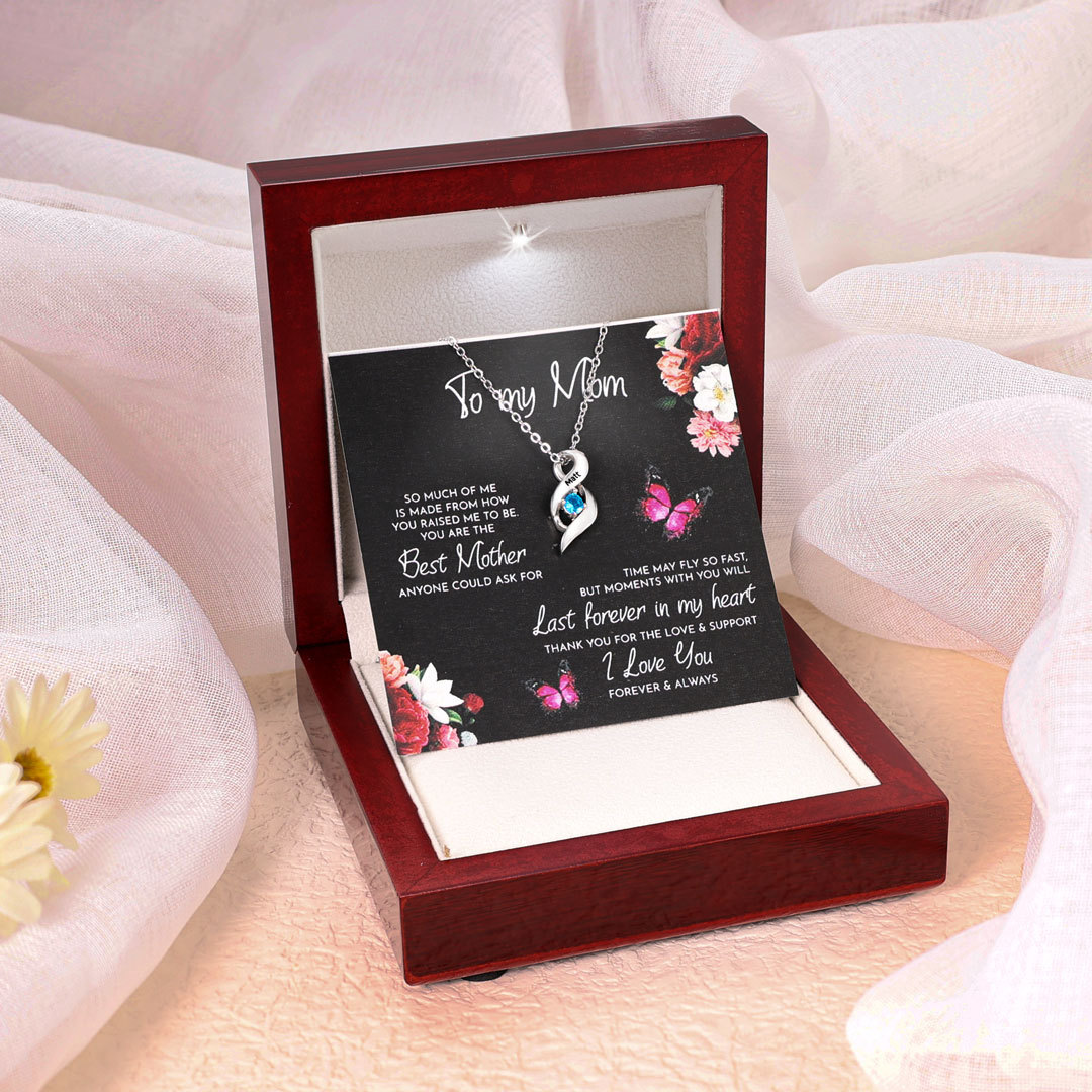 Customized Necklace Cascading Pendant with 1 Birthstone Engraving 1 Name Gifts for Her
