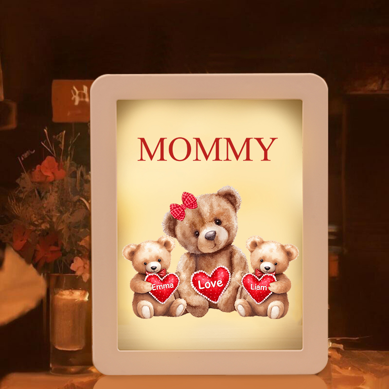 2 Names - Personalized Mum Home Bear Style Custom Text LED Night Light Gift for Mom