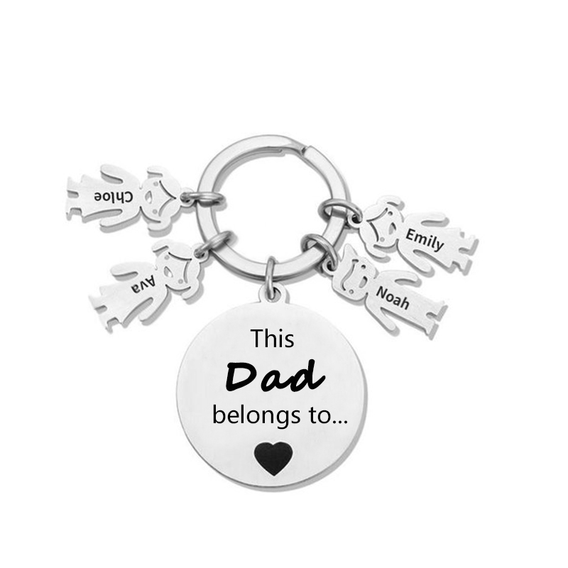 4 Names-This Mom Belongs to...Custom Keychain with Name & Text