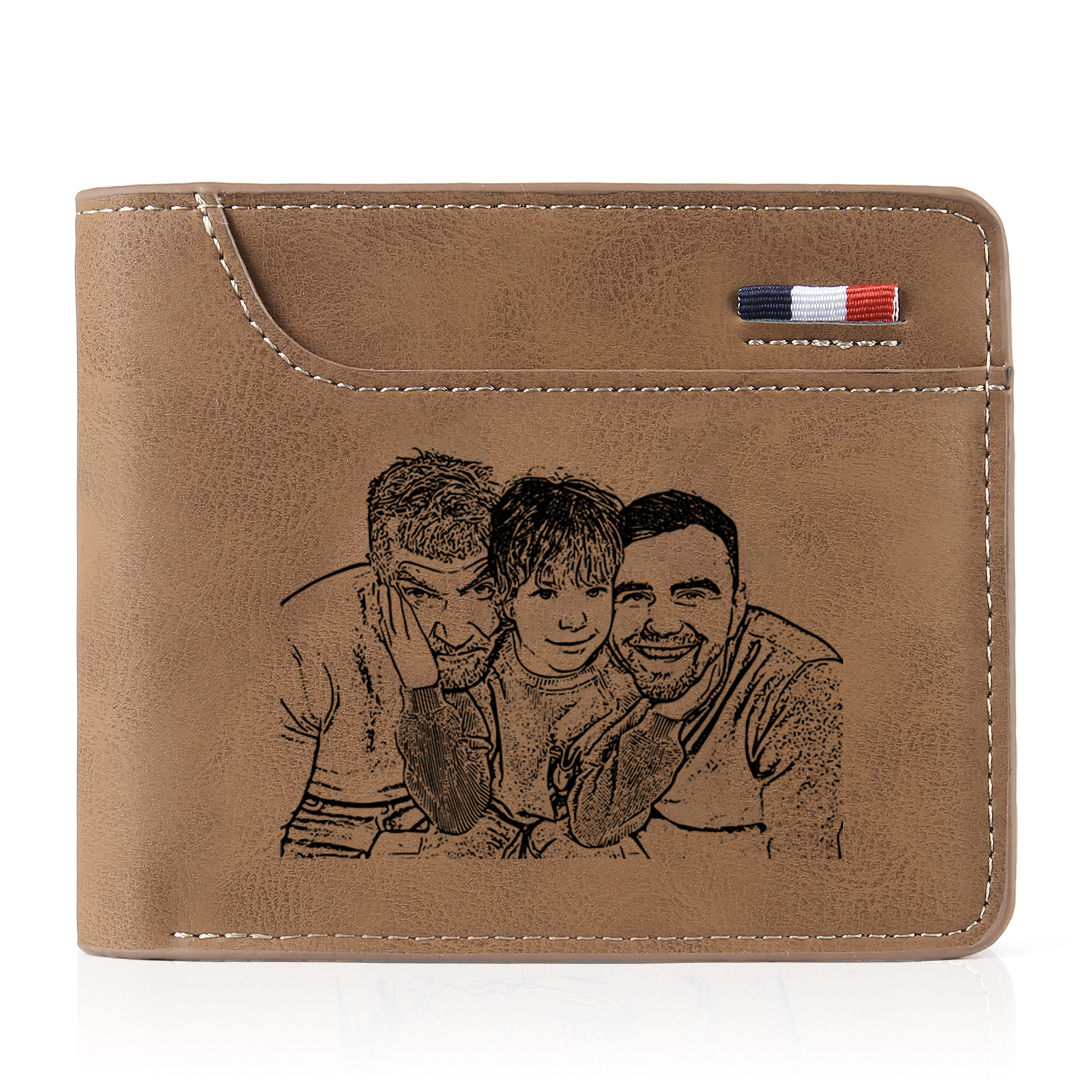 3-Names Personalized Leather Men's wallet With Card Slot Engraved With Name And Photo For Papa As a Father's Day Unique Gift