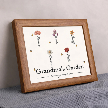 Personalized 1-12 Names Birth Flower Photo Frame And Exquisite Wood Panel Painting Decorations For Nana