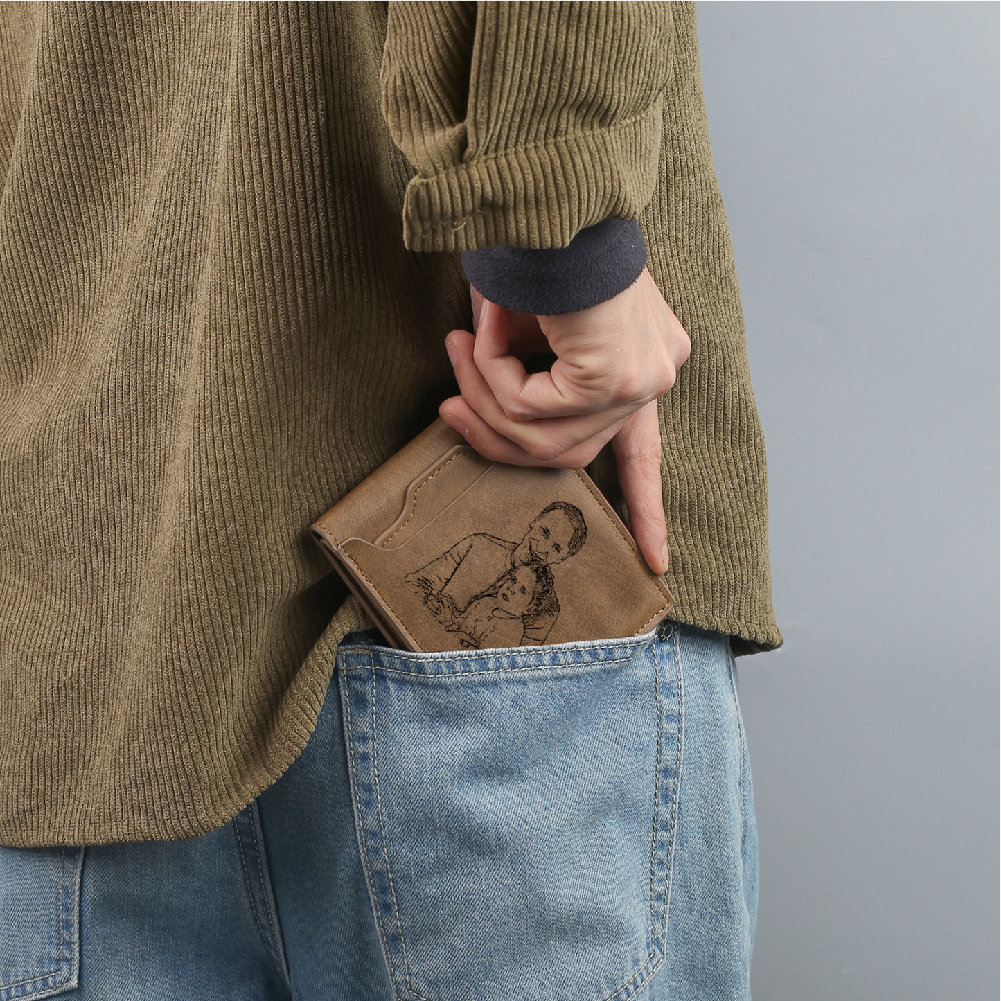 3 Names - Personalized Photo Custom Leather Men's Folding Wallet as a Father's Day Gift for Dad