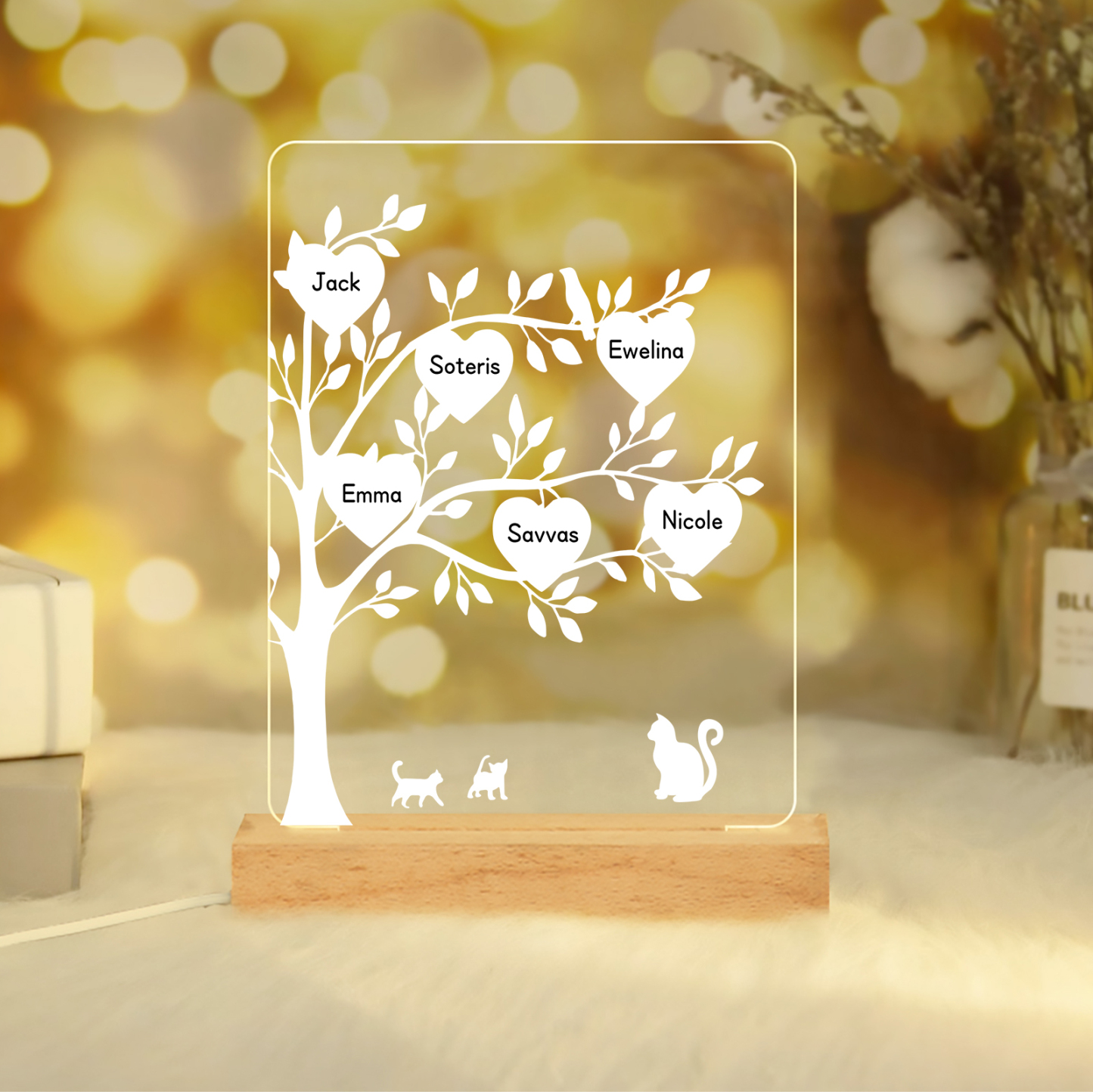 6 Names - Personalized Leaf Style Night Light With Custom Text LED Light Gift For Family