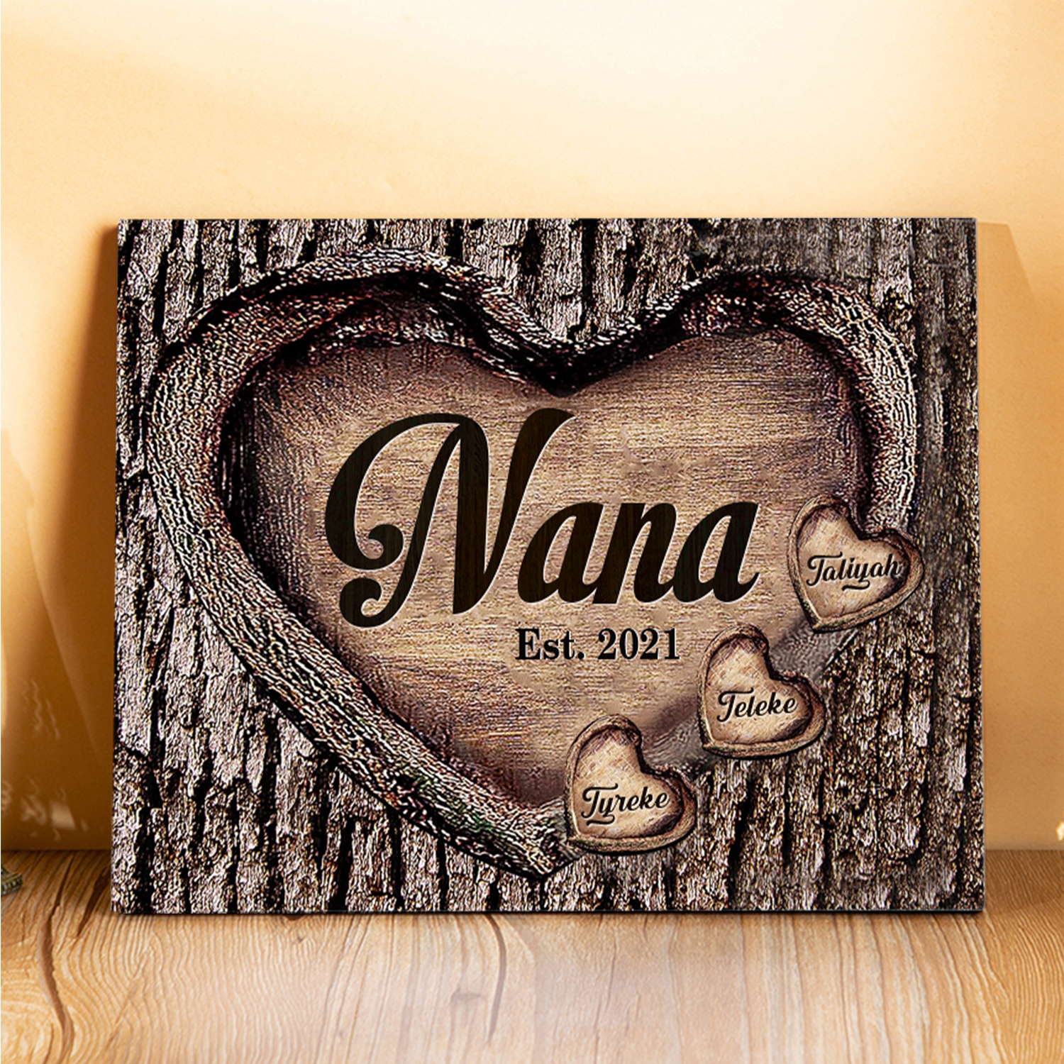 3 Names-Personalized Nana Wooden Ornament Custom Text And Date Home Decoration for Family