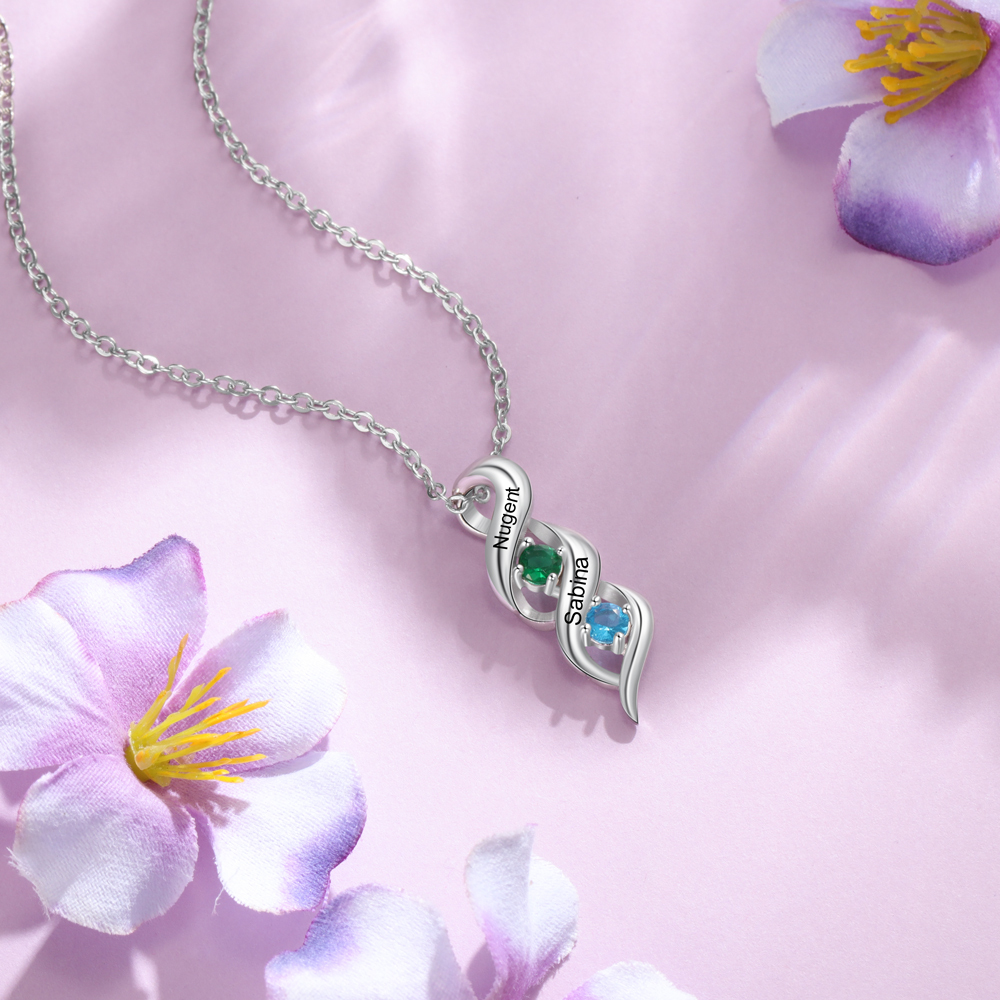 Mother DNA Necklace Personalized Family Necklace Engrave 2 Names & Birthstones Gifts For Her