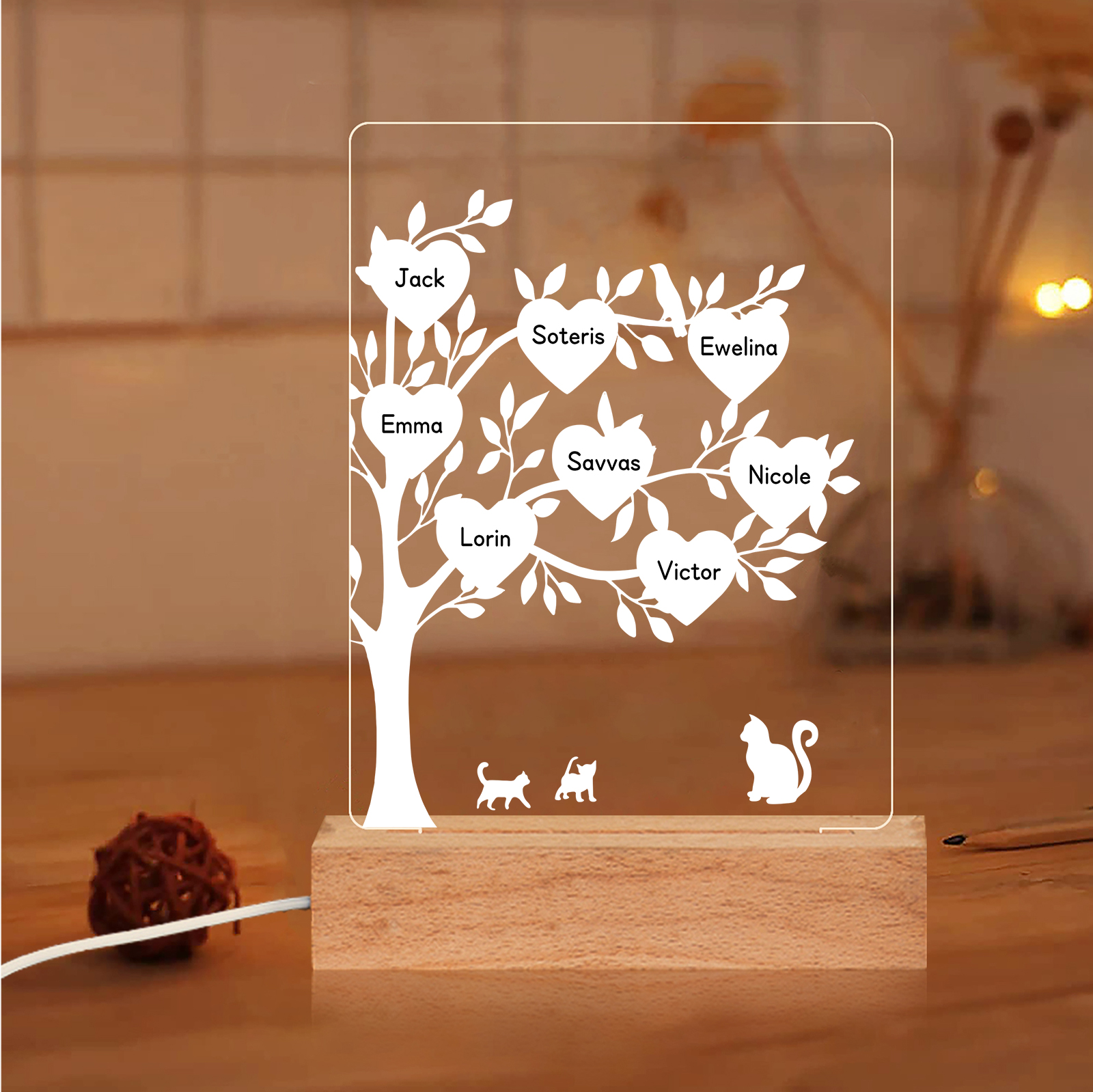 8 Names - Personalized Leaf Style Night Light With Custom Text LED Lig
