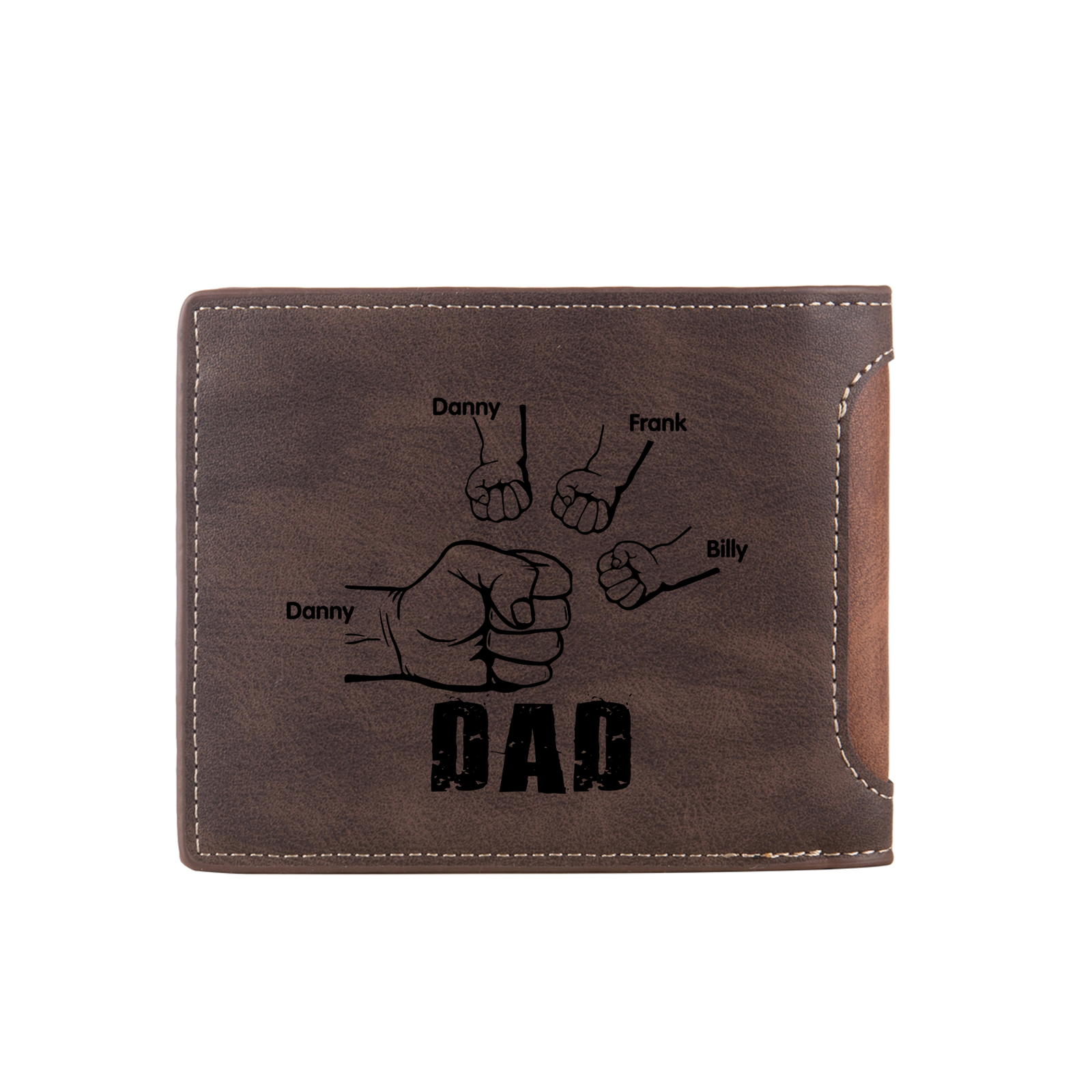 4 Names - Personalized Photo Custom Leather Men's Folding Wallet as a Father's Day Gift for Dad