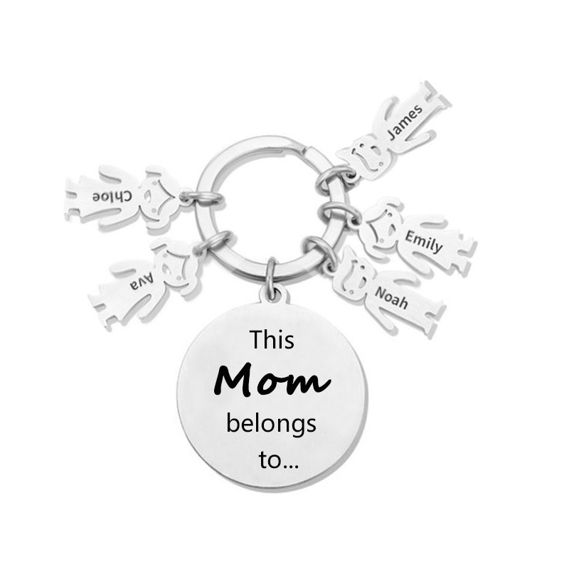 5 Names-Mom Belongs to...Custom Keychain with Name & Text