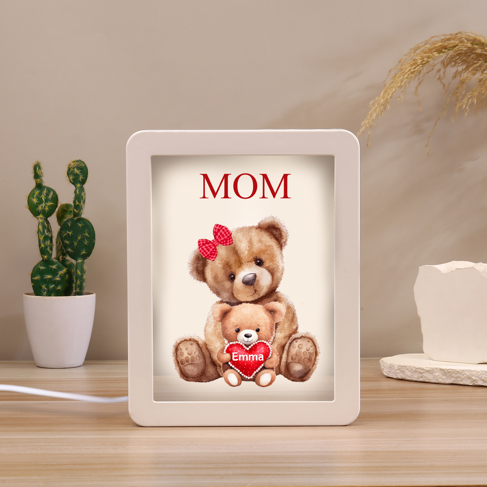 1 Name - Personalized Mum Home Bear Style Custom Text LED Night Light 