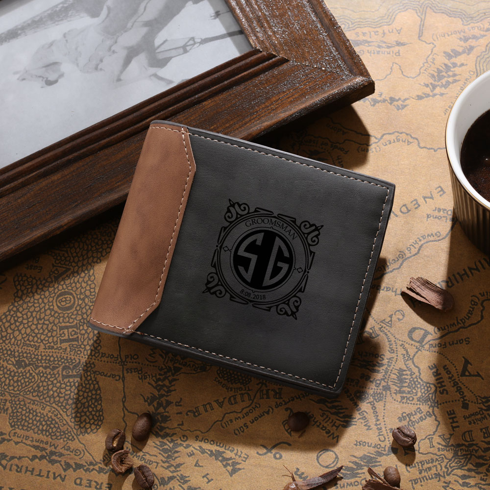 Personalized Leather Wallet Engraved Letter Short Purse Custom Folding Wallet Gifts For Men