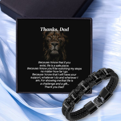 5 Names Personalized Braided Leather Bracelet Engraving Men's Bracelet Gift for Dad