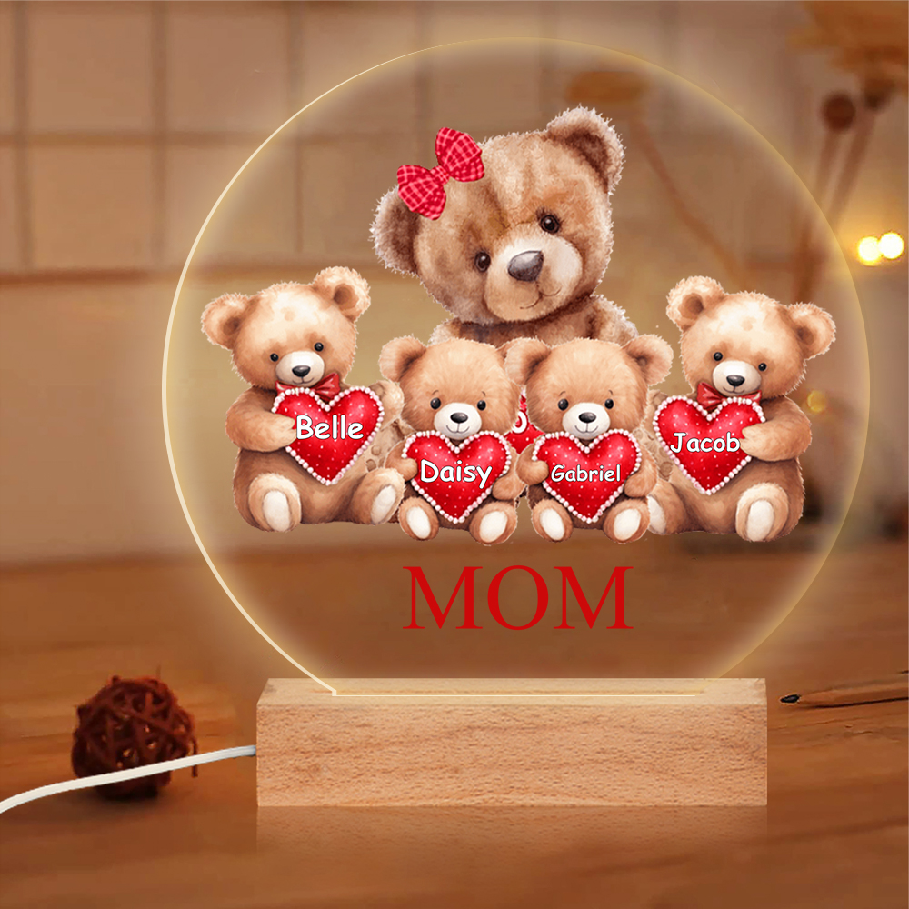 Personalized Customized  Bear Style Home Night Light with Customized Text LED Light Mother's Day Family Gift for Mom