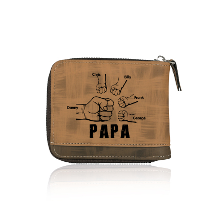 5-Names Personalized Leather Men's wallet With Card Slot Engraved With Name And Photo For Papa As a Father's Day Unique Gift