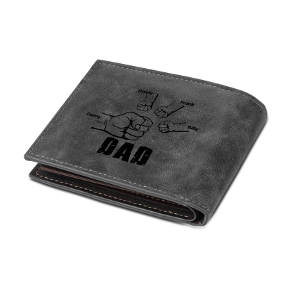 4 Names - Personalized Photo Custom Leather Men's Folding Wallet as a Father's Day Gift for Dad