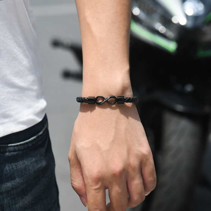 Personalized To My Man Infinity Leather Bracelet Gift Set, Custom Name Men's Bracelet Gifts For Him