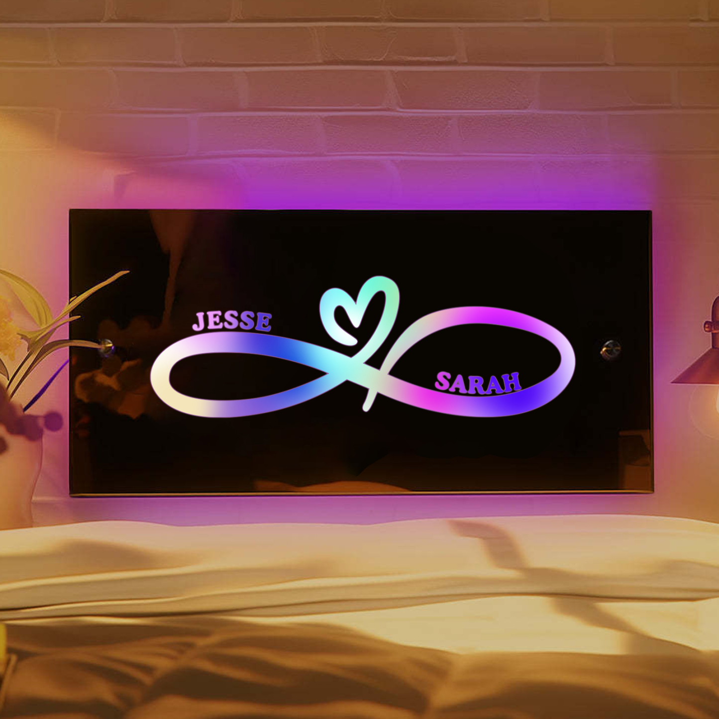 Personalized 2 Names Couple Name Mirror Led Light Custom Luminous Mirr
