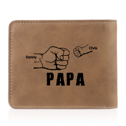 2-Names Personalized Leather Men's wallet With Card Slot Engraved With Name And Photo For Papa As a Father's Day Unique Gift