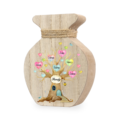 6 Names - Personalized Custom Text and Name Wooden Ornament Vase as A Gift for Family