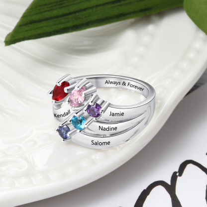 Mother's Day Family Ring Personalized 5 Birthstones Ring With Names Gifts for Her